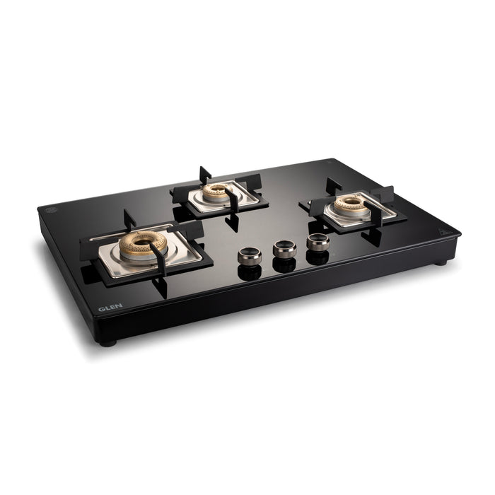 3 Burner Free Standing Hob with Forged Brass Burners Auto Ignition Black (BH1073XLSQFSFBBLAI)