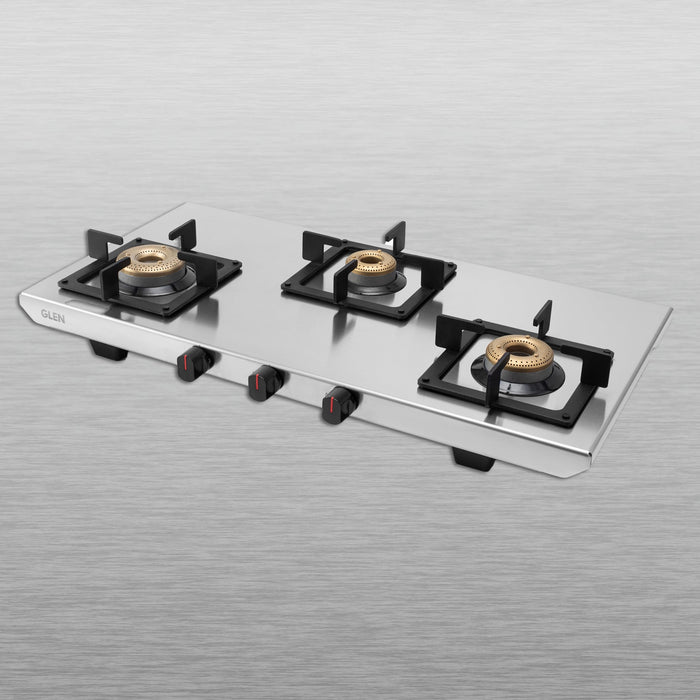 3 Burner Ultra Tuff Stainless Steel Gas Stove with Forged Brass Burner - Manual/Auto Ignition (1053 UT SS 73)