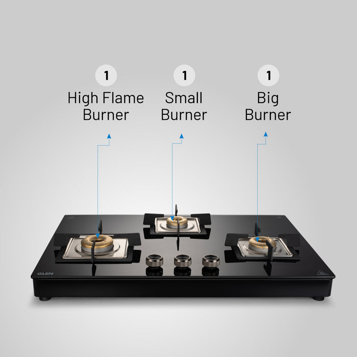 3 Burner Free Standing Hob with Forged Brass Burners Auto Ignition Black (BH1073XLSQFSFBBLAI)