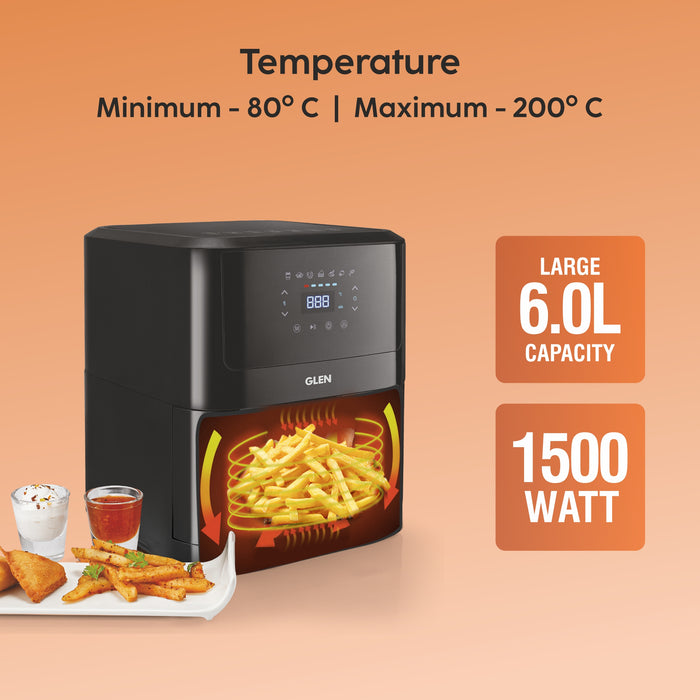 Air Fryer, 6.0 Litre Digital Controls, 7 Pre Set Menu Timer, Temperature Control, 1500W -Black (SA-3042DBL)
