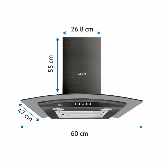 Kitchen Chimney Curved Glass with Push Button Baffle filters 60cm 1000 m3/h -Black (6071 EX BL)