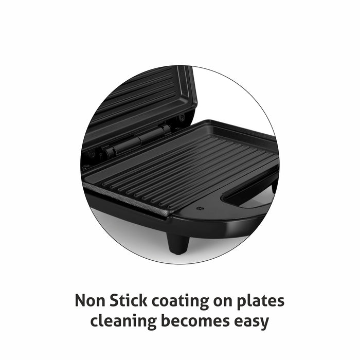 Electric Sandwich Maker Grill with Non-Stick Coating Plates, 750W - Black (3024BGRILL)