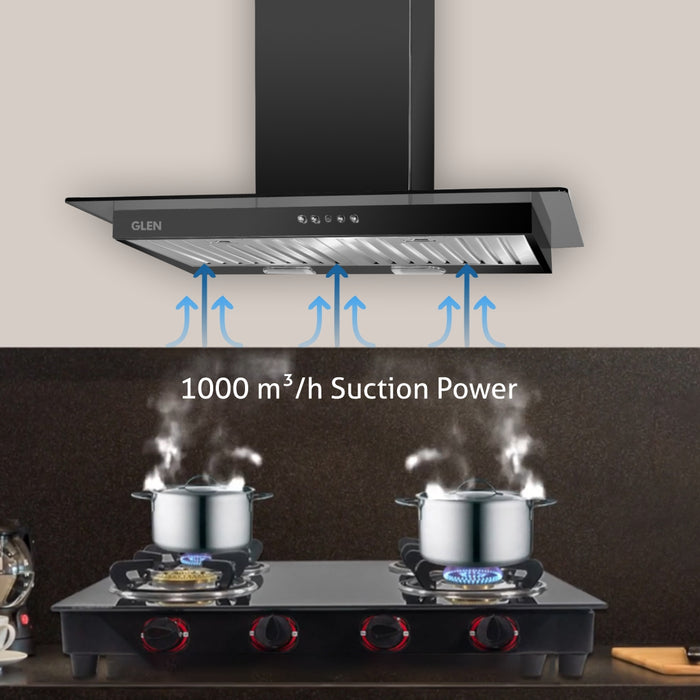 Designer Electric Kitchen Chimney  Push Button Control 90cm 1000 m3/h - Black (6062)