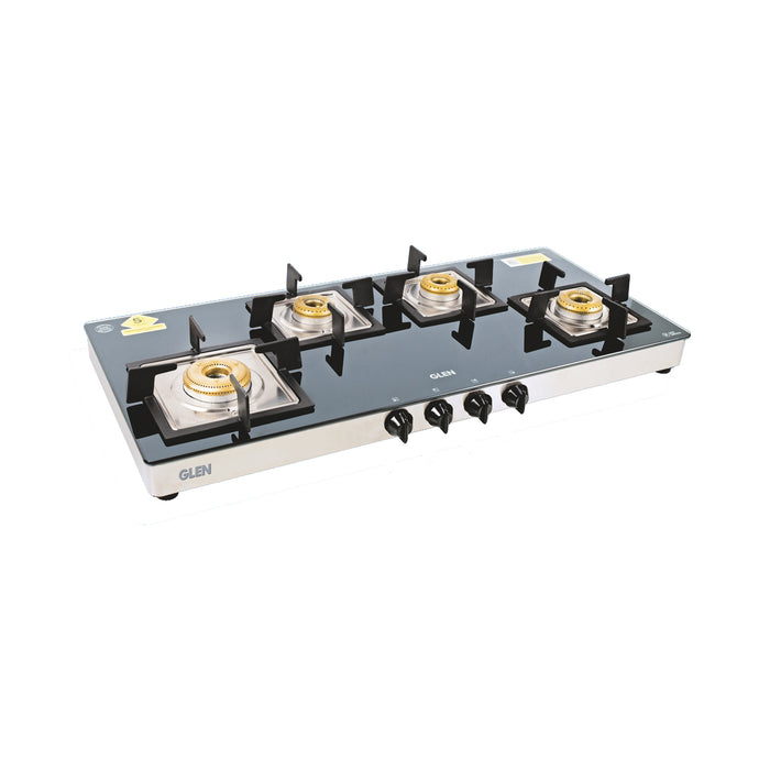 4 Burner Glass Gas Stove Extra Wide 1 High Flame 3 Forged Brass Burner (1049 SQGT FB)
