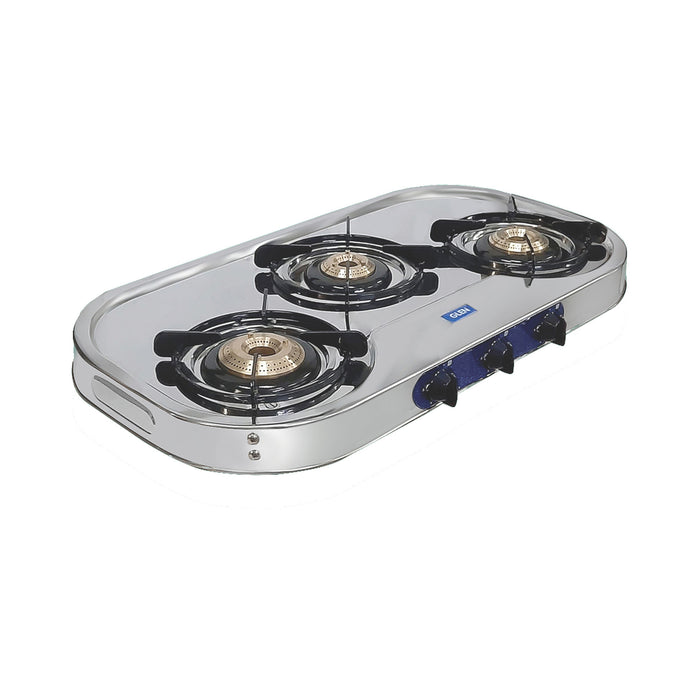 3 Burner Stainless Steel  Gas Stove with High Flame Brass Burner Drip Tray (1033 SS HFDT BB)