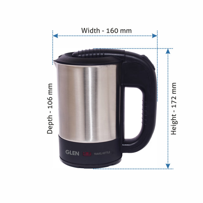Electric Travel Kettle 0.5 Litre Stainless Steel 2 Plastic cups, Auto Shut-off 1000 W -Silver and Black (9013)