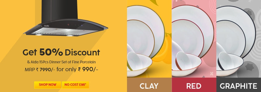 Unbelievable - Alda Fine Porcelain 15Pcs Dinner Set now at Rs.990/- only when you buy a Glen chimney and also get 50% discount on the Chimney