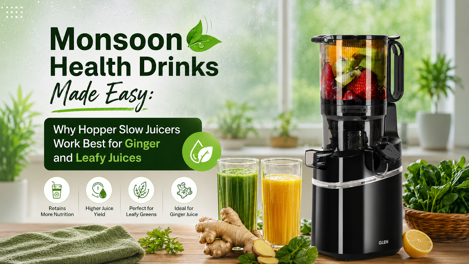 Monsoon Health Drinks Made Easy: Why Hopper Slow Juicers Work Best for Ginger and Leafy Juices