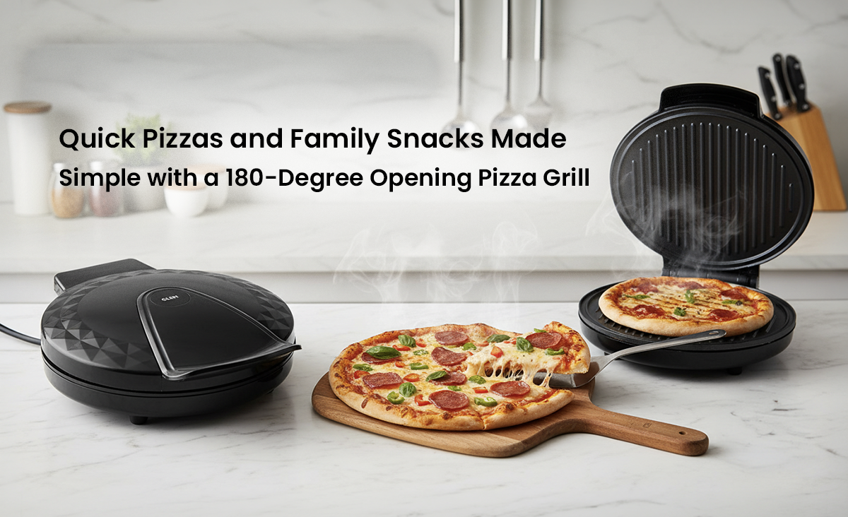 Quick Pizzas and Family Snacks Made Simple with a 180-Degree Opening Pizza Grill
