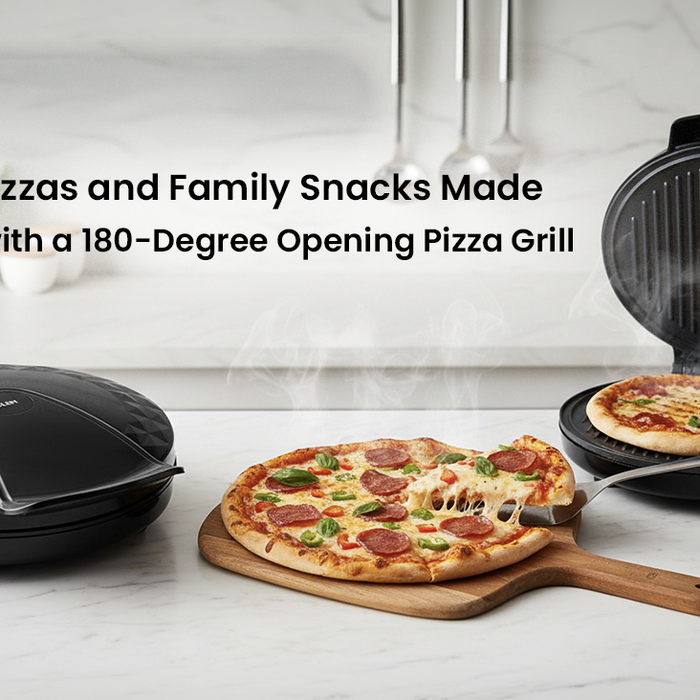 Quick Pizzas and Family Snacks Made Simple with a 180-Degree Opening Pizza Grill