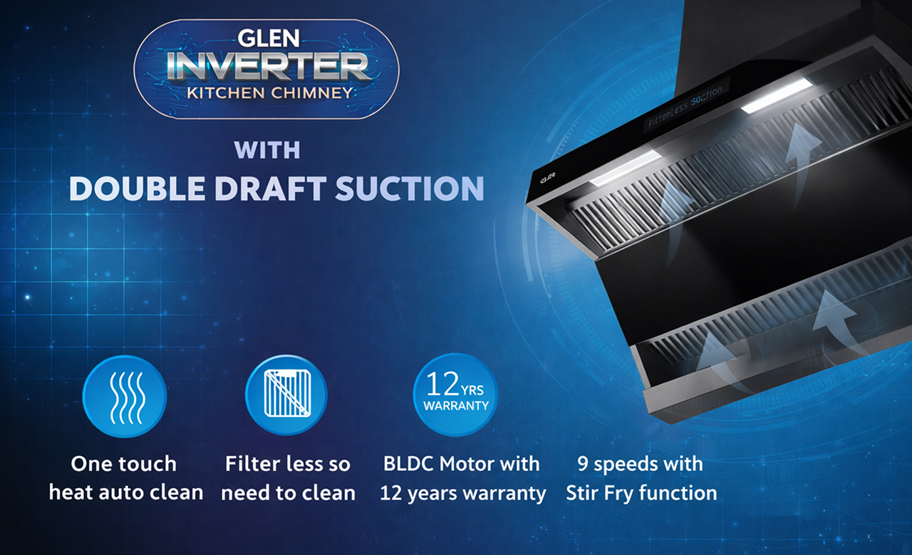 Revolutionize your Kitchen Ventilation with Glen Double Draft Suction Chimney