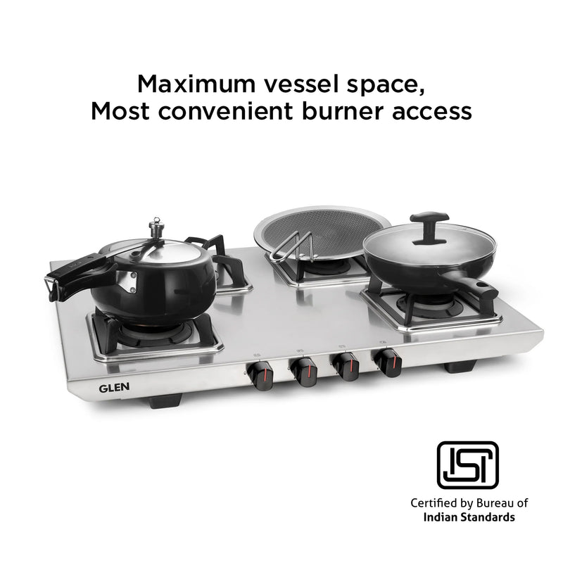 4 Burner Ultra Tuff Stainless Steel Gas Stove with High Efficiency Forged Brass Burners - Manual/Auto Ignition (CT1054UTDTSS)