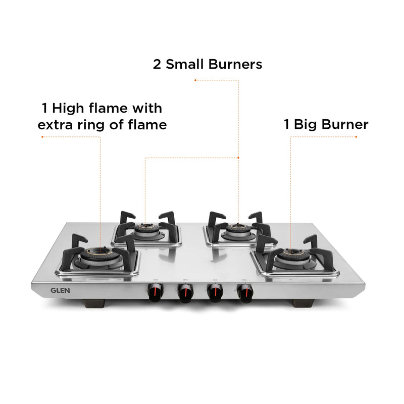 4 Burner Ultra Tuff Stainless Steel Gas Stove with High Efficiency Forged Brass Burners - Manual/Auto Ignition (CT1054UTDTSS)