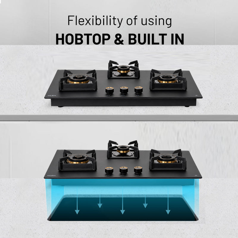 3 Burner DFVS Matt Glass Hob with Mini Triple Ring Total Brass Burner Auto Ignition (BH1073XLDFTHTTRMG)