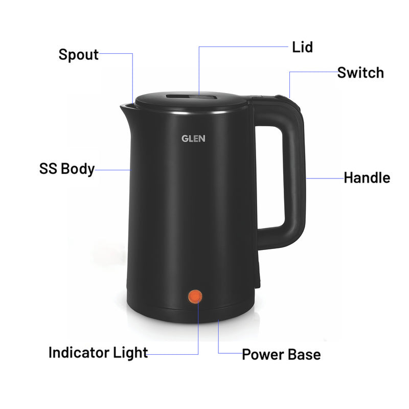 Electric Kettle 1.5 Litre Plastic Clad Stainless Steel, 360° Rotation Base, Auto Shutoff, 1350W (SA-9010)