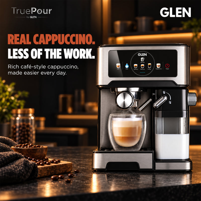 TruePour Espresso Coffee Machine | Ristretto, Espresso, Lungo, Cappuccino, Latte & Hot Milk | Automatic Milk Frother | Dual Boiler System | 1.4L Water Tank | 20 Bar Pressure | 1350W | (SA-9059ECM)