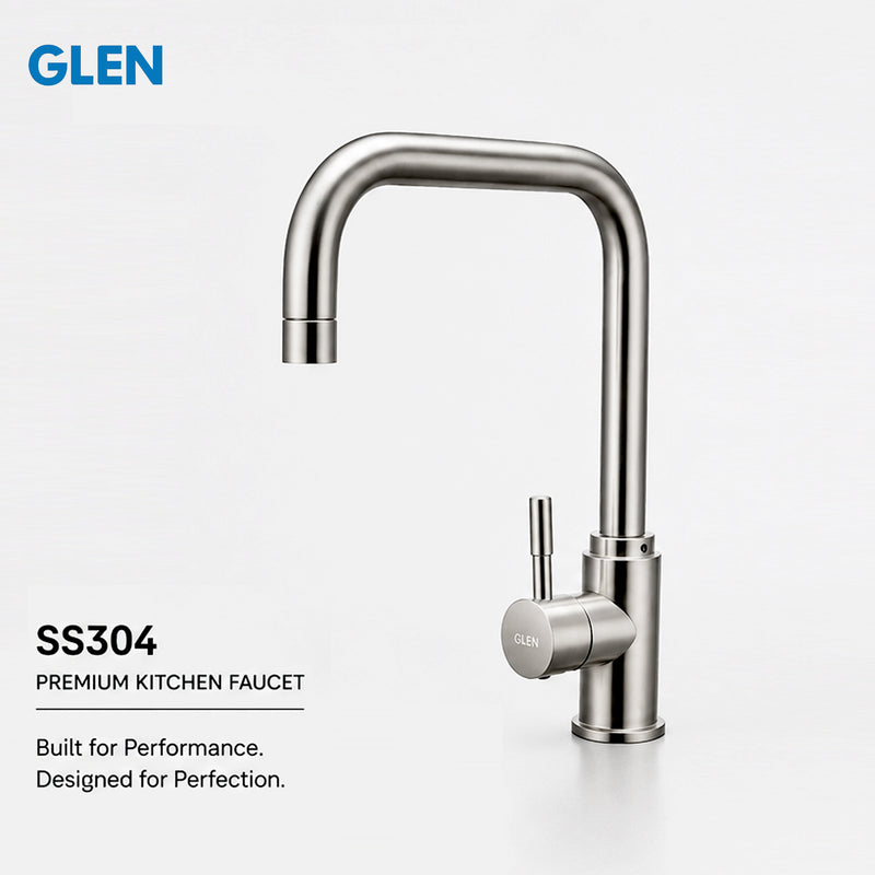 Kitchen Faucet with Double Bend Neck Spout and with Hot and Cold Mixer - KF-107MSSMDB