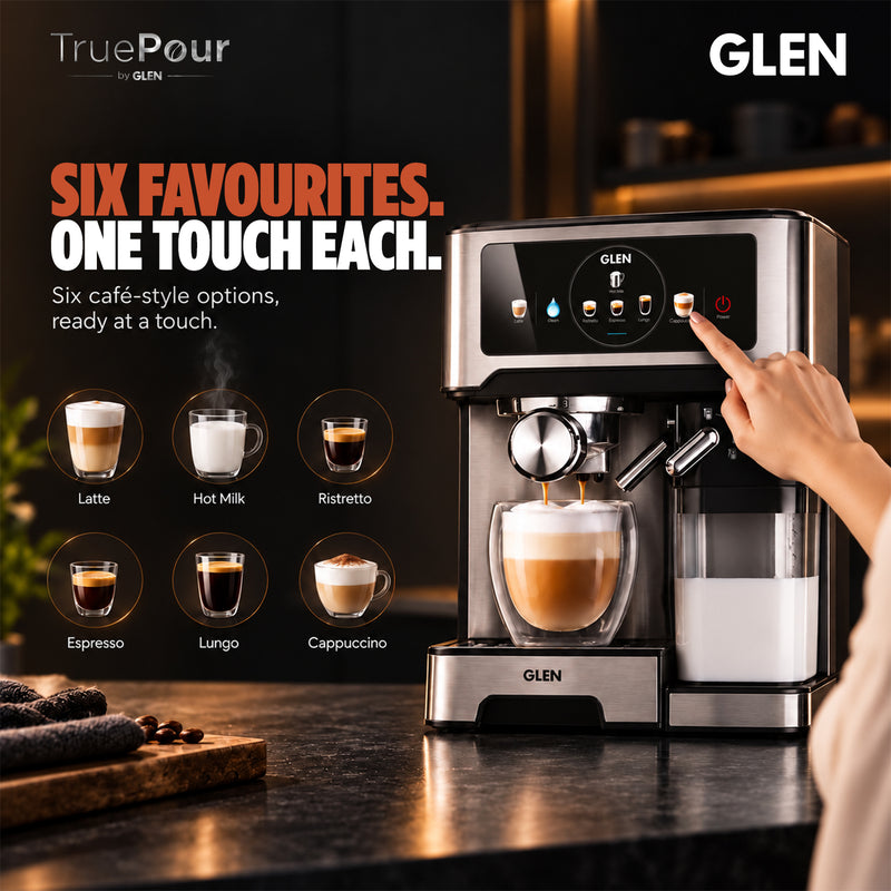 TruePour Espresso Coffee Machine | Ristretto, Espresso, Lungo, Cappuccino, Latte & Hot Milk | Automatic Milk Frother | Dual Boiler System | 1.4L Water Tank | 20 Bar Pressure | 1350W | (SA-9059ECM)