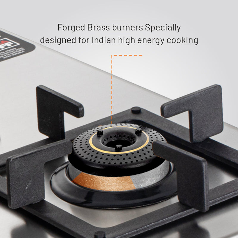3 Burner Ultra Tuff Stainless Steel Gas Stove with Forged Brass Burner - Manual/Auto Ignition (CT1053UTSS77)