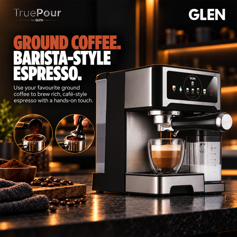TruePour Espresso Coffee Machine | Ristretto, Espresso, Lungo, Cappuccino, Latte & Hot Milk | Automatic Milk Frother | Dual Boiler System | 1.4L Water Tank | 20 Bar Pressure | 1350W | (SA-9059ECM)