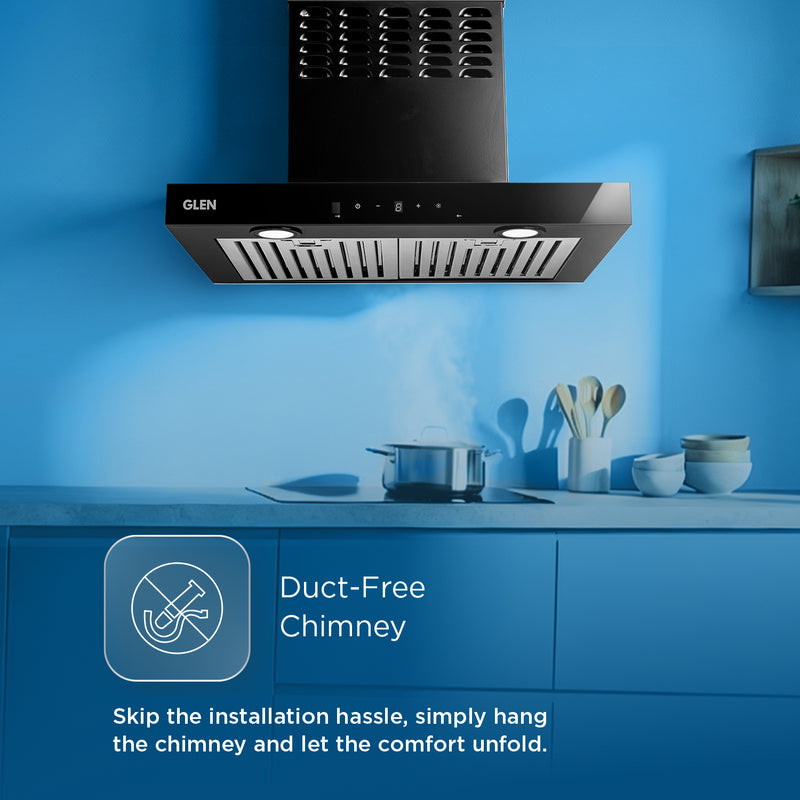 Wall Mounted Ductfree Kitchen Chimney Plug & Play with Baffle filters 60cm 1100 m3/h -Black (CH6052DFMSBFBL60)