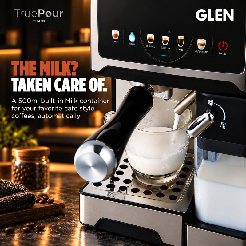 TruePour Espresso Coffee Machine | Ristretto, Espresso, Lungo, Cappuccino, Latte & Hot Milk | Automatic Milk Frother | Dual Boiler System | 1.4L Water Tank | 20 Bar Pressure | 1350W | (SA-9059ECM)