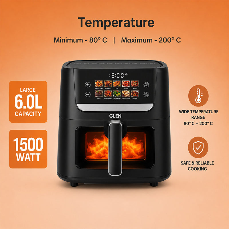 Digital Air Fryer 6 Litre Capacity with 10 Pre Set Menu, Timer and Temperature Control, 1500W - Black (SA3064FT)