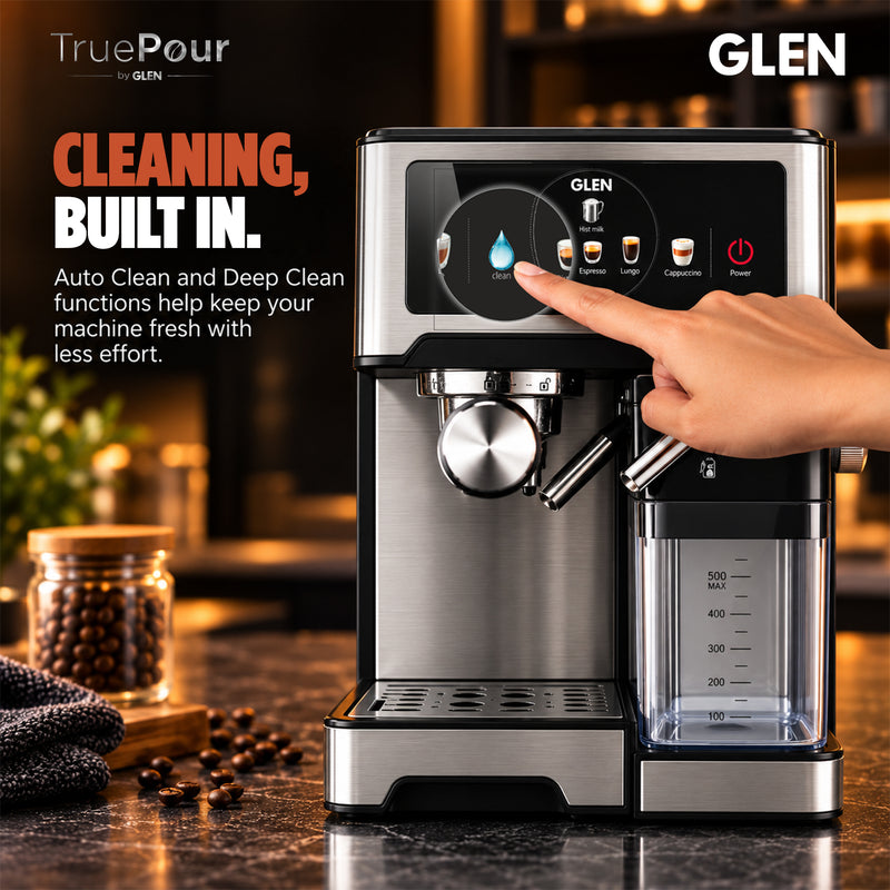 TruePour Espresso Coffee Machine | Ristretto, Espresso, Lungo, Cappuccino, Latte & Hot Milk | Automatic Milk Frother | Dual Boiler System | 1.4L Water Tank | 20 Bar Pressure | 1350W | (SA-9059ECM)