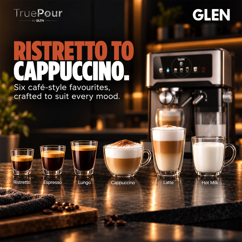 TruePour Espresso Coffee Machine | Ristretto, Espresso, Lungo, Cappuccino, Latte & Hot Milk | Automatic Milk Frother | Dual Boiler System | 1.4L Water Tank | 20 Bar Pressure | 1350W | (SA-9059ECM)