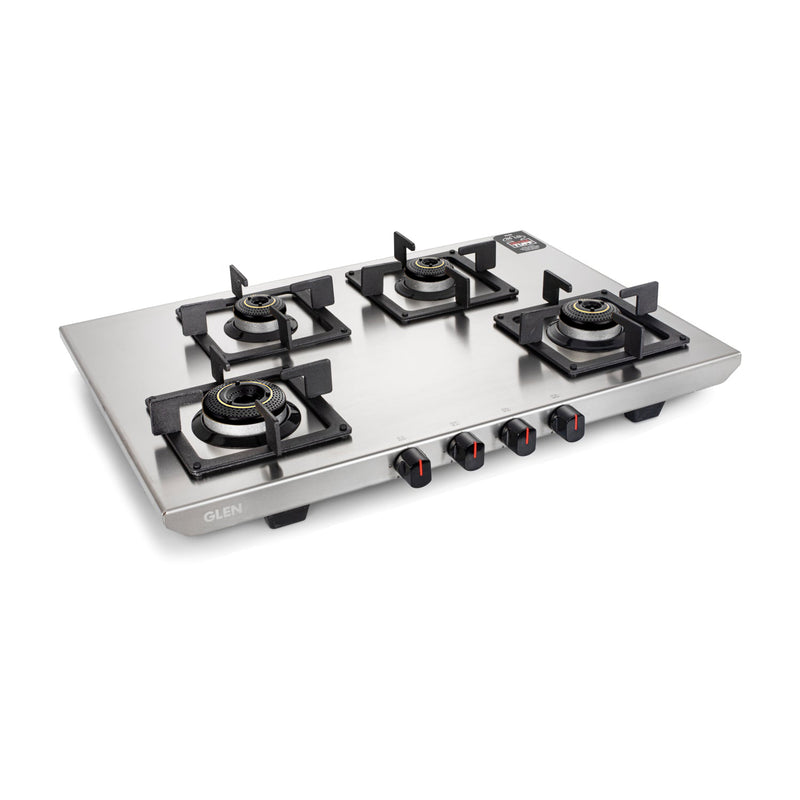 Ultra Tuff Stainless Steel LPG Gas Stove 4 Burner | Manual Ignition | 1 Jumbo Forged Brass Burner | ISI Certified | Revolving Inlet Nozzle | Warranty 2 Years Standard, 5 Years Burner | 1054UTSS73