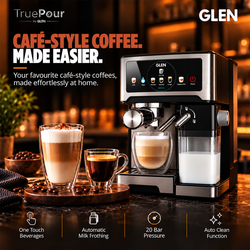 TruePour Espresso Coffee Machine | Ristretto, Espresso, Lungo, Cappuccino, Latte & Hot Milk | Automatic Milk Frother | Dual Boiler System | 1.4L Water Tank | 20 Bar Pressure | 1350W | (SA-9059ECM)