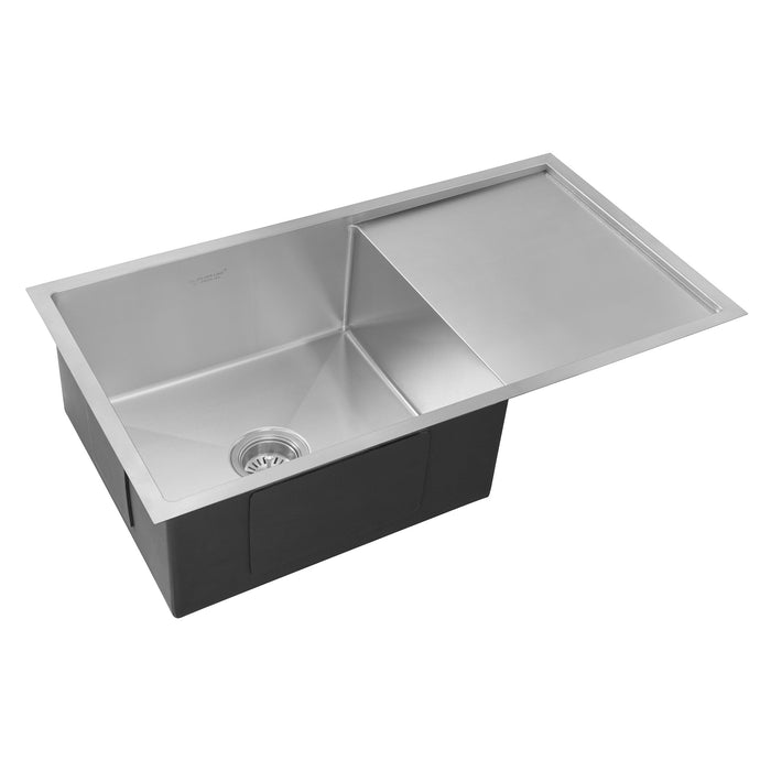 Stainless Steel Grade 304 Sink for Kitchen, Single Bowl Handmade Sink with Side Drain Board 36x20x9 inches, Matte Finish (KS-SH36209SBSDM)