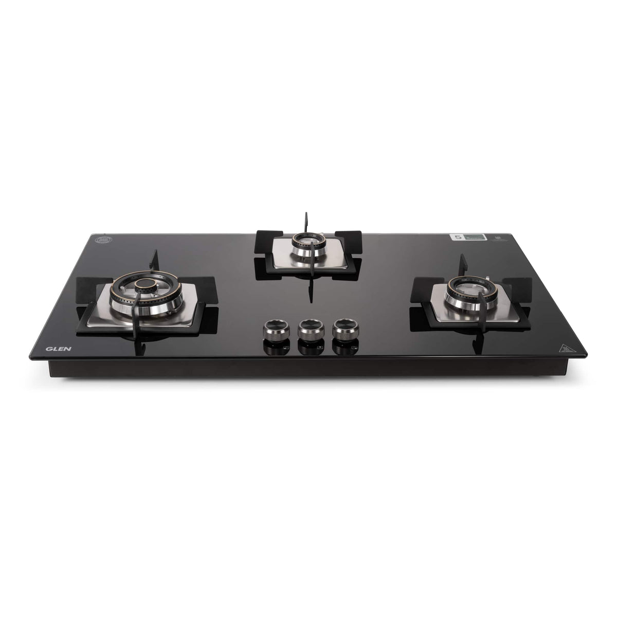 Buy 3 Burner Built-in Glass Gas Hob with Double Ring Brass Burner ...