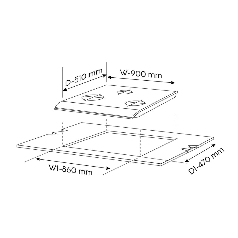 3 Burner Built-in Glass Gas Hob Top Double Ring Forged Brass Burner (1093XLSQHTDBTR)