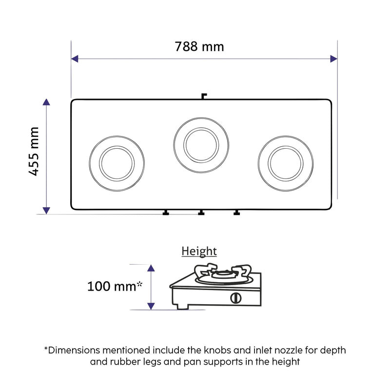 3 Burner Ultra Slim Mirror Glass Gas Stove with High Flame Forged Brass Burner - Manual / Auto Ignition (CT1035USMI)