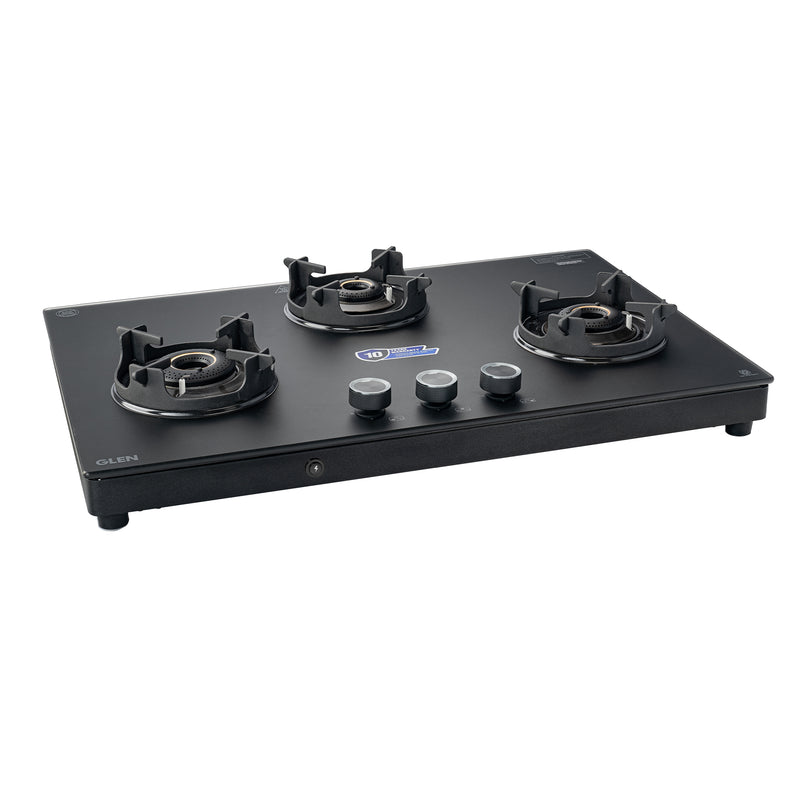 3 Burner Ultra Slim Matt Glass LPG Stove with High Flame Forged Brass Burner - Manual / Auto Ignition (CT1037USMG)