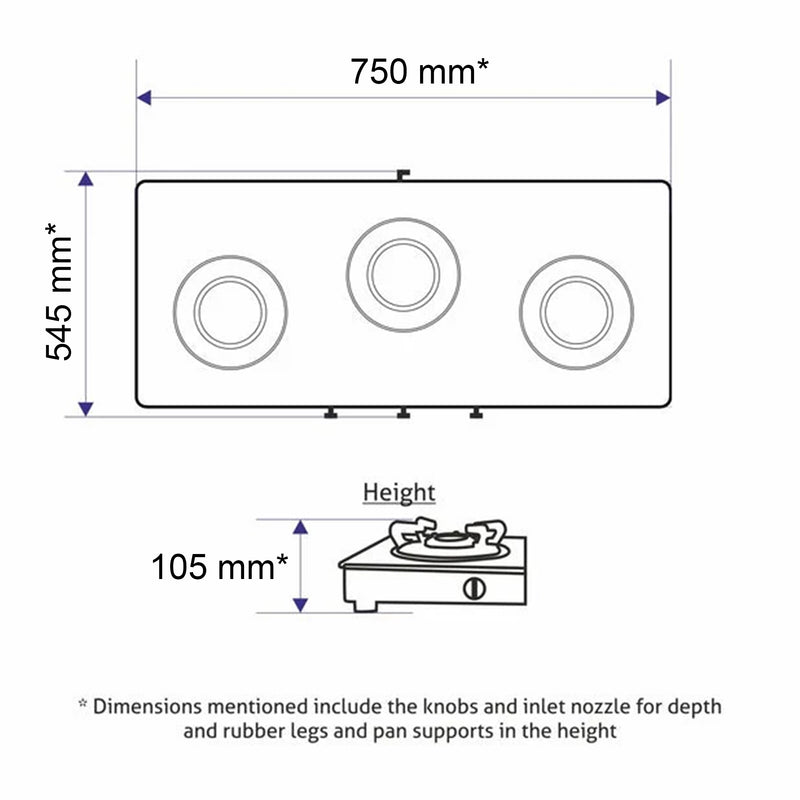 3 Burner Ultra Slim Matt Glass LPG Stove with High Flame Forged Brass Burner (CT1037USMG)