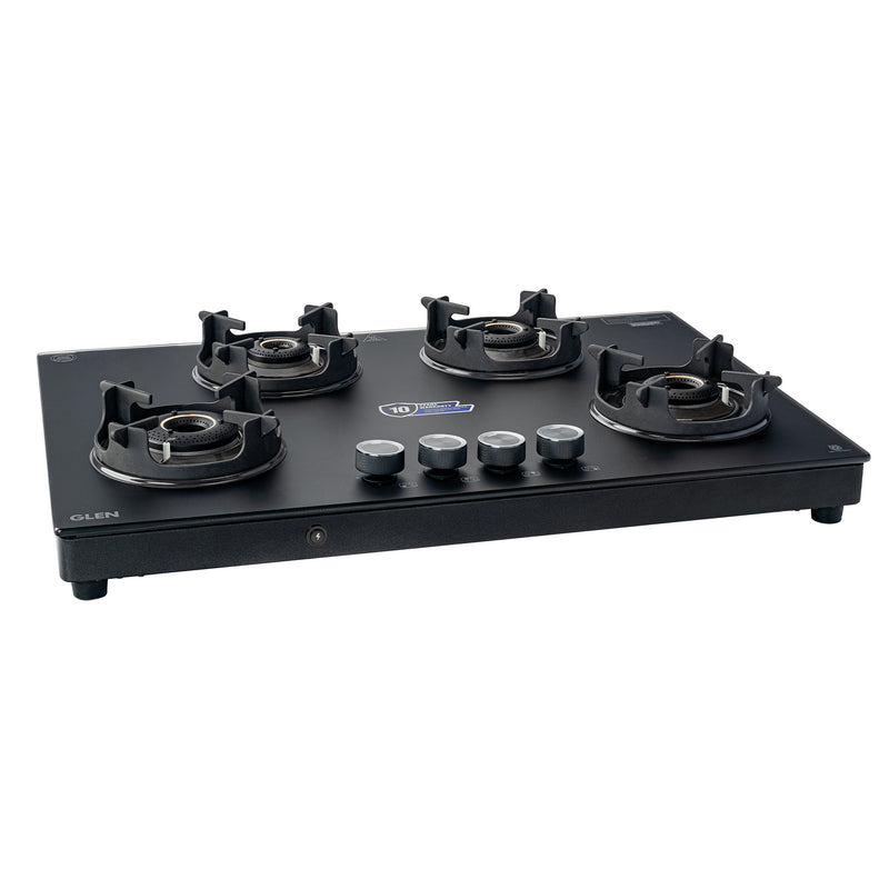4 Burner Ultra Slim Matt Glass LPG Stove with High Flame Forged Brass Burner - Manual/Auto Ignition (CT1045USMG)