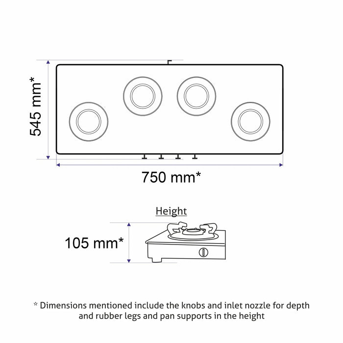 4 Burner Ultra Slim Matt Glass LPG Stove with High Flame Forged Brass Burner (CT1045USMG)