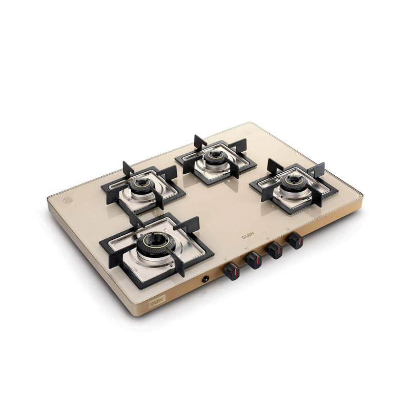 4 Burner Ultra Slim Apricot Glass Gas Stove 1 High Flame 3 Forged Brass Burner - Manual / Auto Ignition (CT1047US)