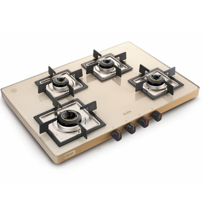 4 Burner Ultra Slim Apricot Glass Gas Stove 1 High Flame 3 Forged Brass Burner - Manual / Auto Ignition (CT1047US)
