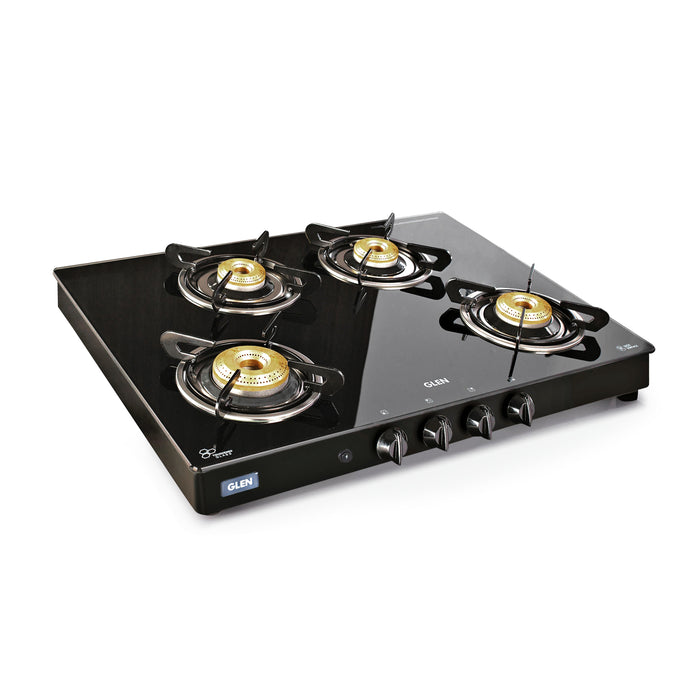 4 Burner Glass Gas Stove with High Flame Brass Burner - Manual/Auto Ignition (1048GT)