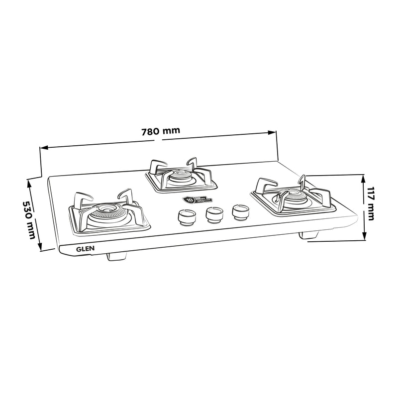 3 Burner Ultra Tuff Stainless Steel Gas Stove with High Efficiency Forged Brass Burners, Top Knobs - Manual/Auto Ignition (CT1053UTTNDTSS)
