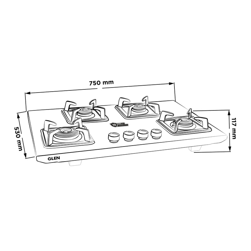 4 Burner Ultra Tuff Stainless Steel Gas Stove with High Efficiency Forged Brass Burners, Top Knobs - Manual/Auto Ignition (CT1054UTTNDTSS)