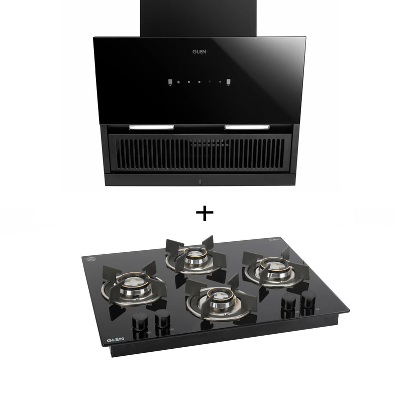 4 Burner Built-in Glass Hobtop Auto Ignition (1065XROHTDB) + Chimney 90cm 1200m3h (CH6064AC90)