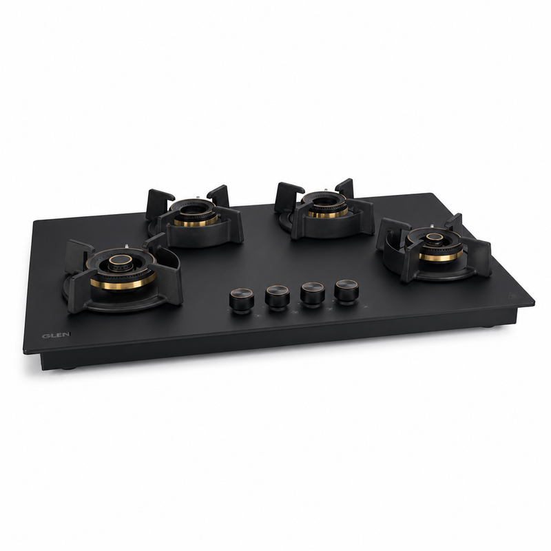 4 Burner DFVS Matte Glass Hob Top 2 Triple Ring Full Brass Burners Auto Ignition (BH-1074RCIHTDFT2TRMG)