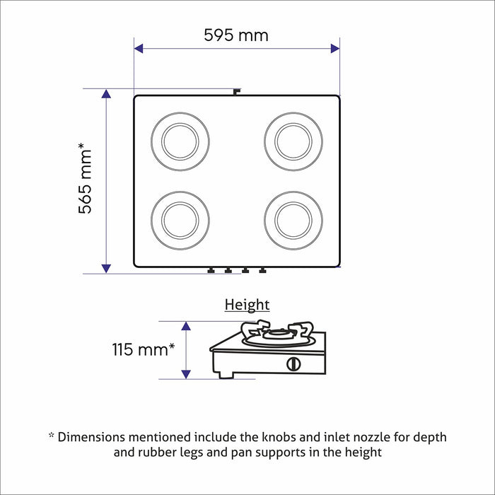 4 Burner  Stainless Steel Gas Stove with Brass Burner (1044 SS) - Manual