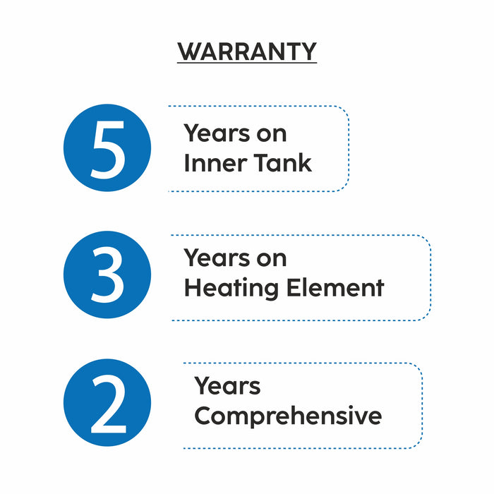 Storage Water Heater 8 Bar Pressure Incoloy Element and Polymer Coated Tank, Temperature Setting Knob - 10/15/25 Litre (WH-7058VWH)
