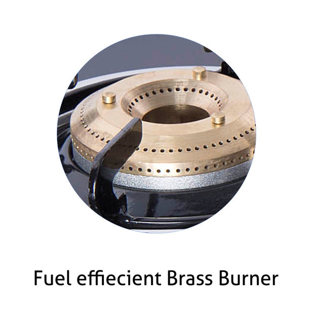 4 Burner Glass Gas Stove with Brass Burner (1041 GT BB BL) + Auto Clean Glass Filterless Chimney with Digital Display 60cm 1500m3/h (6059 DI BL AC)