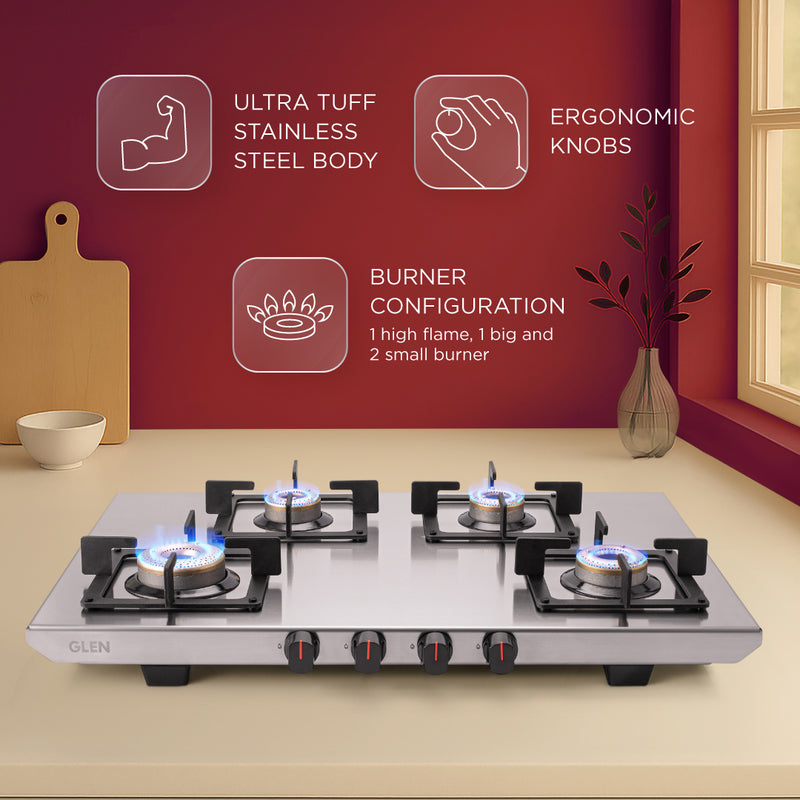 4 Burner Ultra Tuff Stainless Steel PNG Gas Stove with Forged Brass Burner (CT1054UTSSPN)